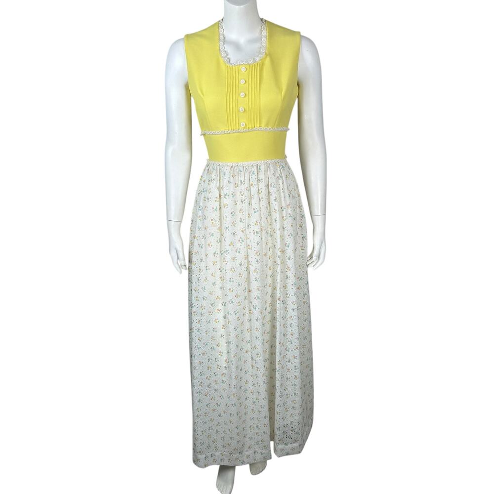 Vintage Vicky Vaughn Maxi Dress Womens Size 4 Cottage Floral 50s 60s Yellow